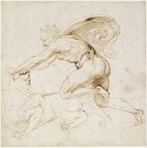 Recto: Hercules legyőzi a nemeai oroszlánt, WA1846.181 (toll és barna tinta a vak ceruzán és ólom- vagy krétanyomok) alkotó: Raffaello Sanzio Raphael